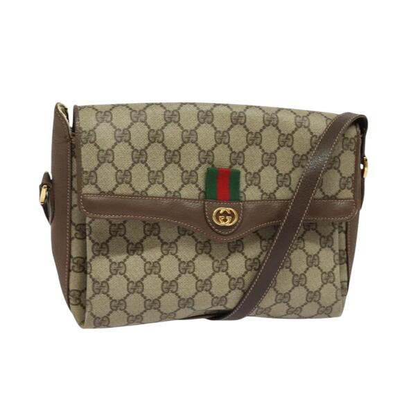 GUCCI GG Supreme Web Sherry Line Bag Pvc Beige Gold 164 02 084 - Picture 1 of 16